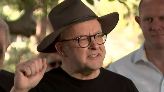 Anthony Albanese has fired up outside a Sydney voting centre. Picture: ABC News