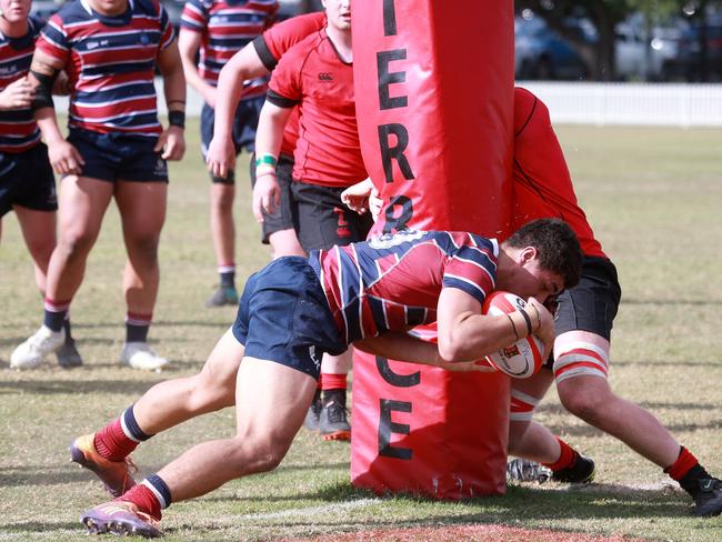 The Southport School’s JoJo Fifita finds the line against Gregory Terrace on Saturday. Picture: AAP/Image Sarah Marshall