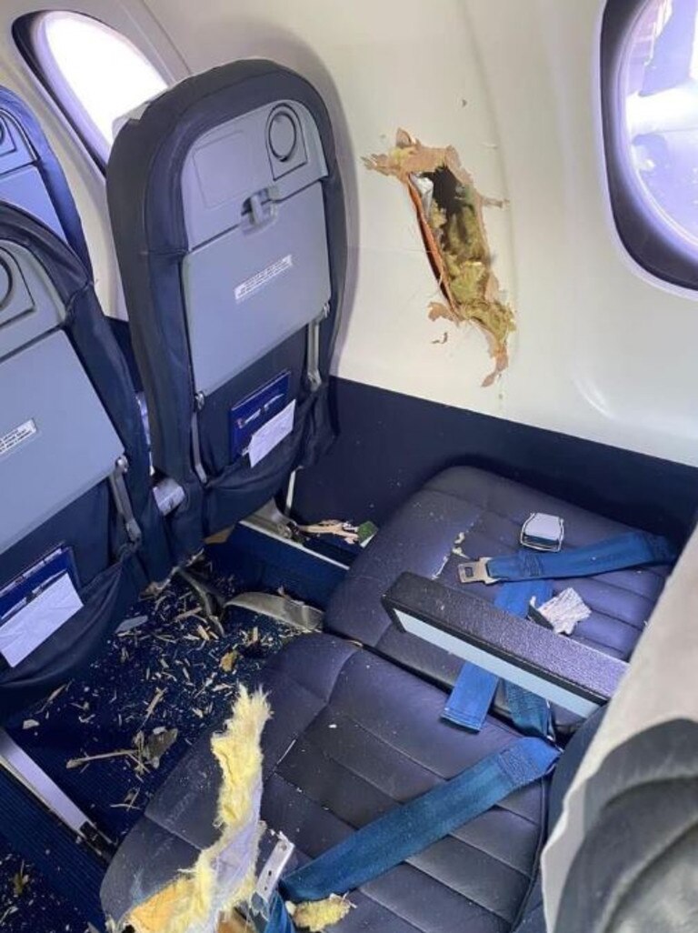 Miraculously nobody was sitting in the seats impacted. Picture: Twitter