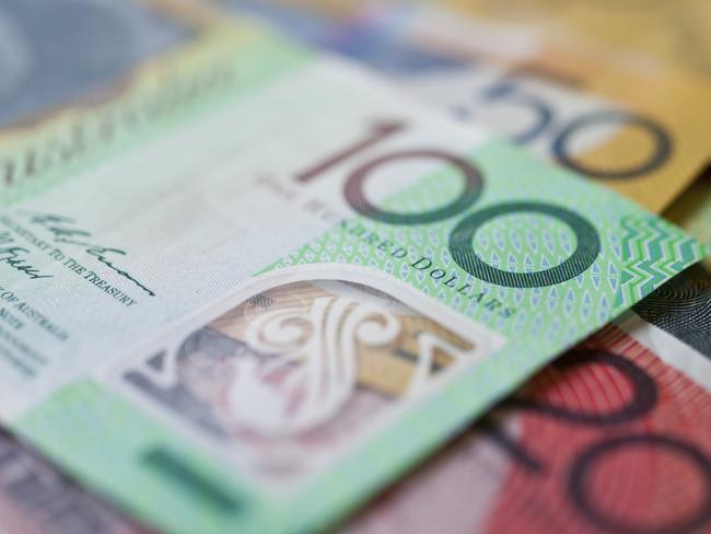 Australian money, currency or cash flat on table