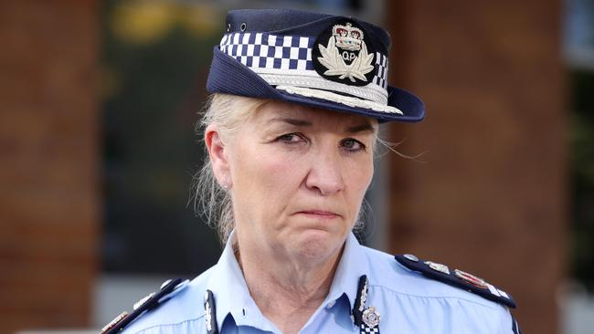 Qld Police Commissioner Katarina Carrol during a media conference at Chinchilla Police Station. Picture: Liam Kidston