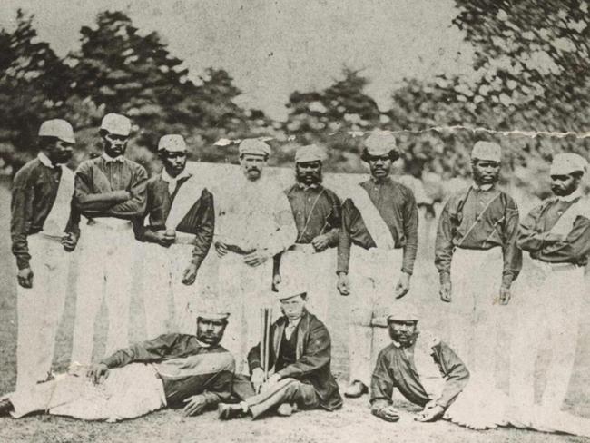 James “Jimmy Mosquito” Couzens (Fiona's great-great grandfather),(4th from left)  he is standing next to coach and captain Charles Lawrence (an ex all-England cricketer). Australian Aboriginal cricket team in England 1868