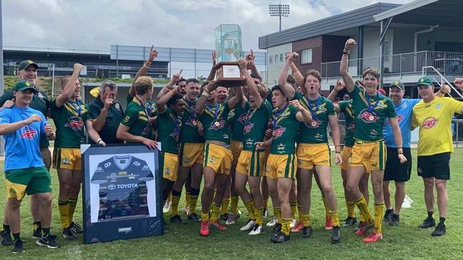 St Brendan's celebrate their Aaron Payne Cup win.