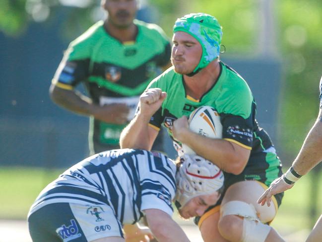 Blake Fletcher was among the try scorers for Palmerston Raiders against Darwin Brothers. Picture: Glenn Campbell