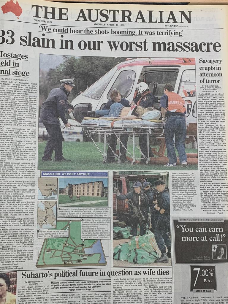 Front page of The Australian the day after the massacre.