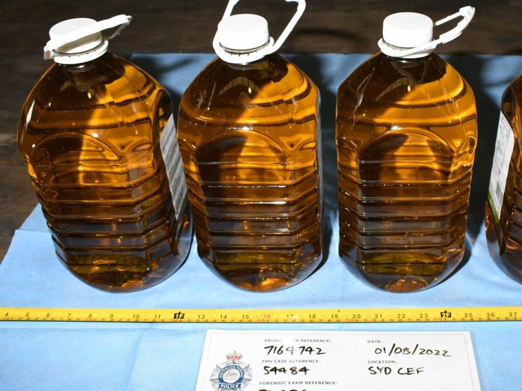 Ice infused olive oil seized in western Sydney. Picture: Australian Federal Police