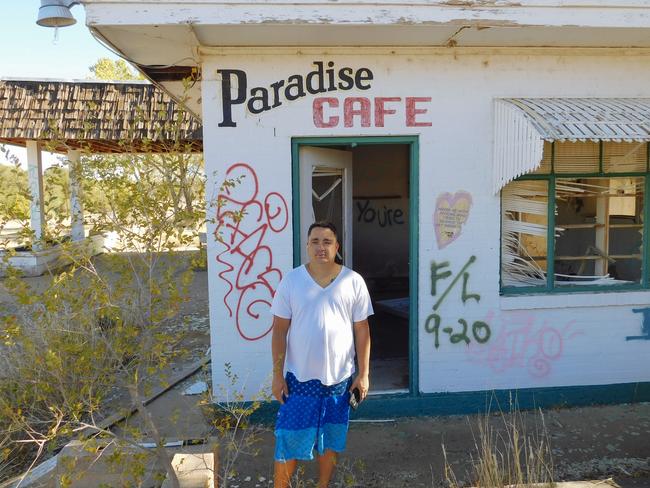 Zach Cimino inspects an abandoned buildings along Rte 66 in New Mexico, USA. Picture: Nathan Vass for News Corp Australia