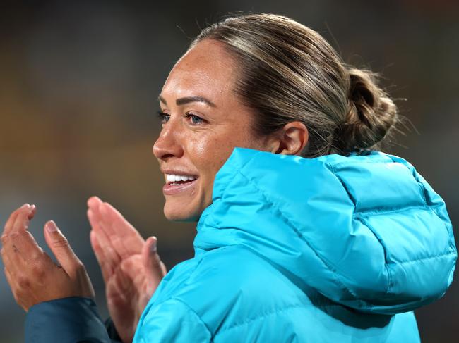 SYDNEY, AUSTRALIA - JULY 20: Kyah Simon of Australia is seen prior to the FIFA Women's World Cup Australia & New Zealand 2023 Group B match between Australia and Ireland at Stadium Australia on July 20, 2023 in Sydney, Australia. (Photo by Cameron Spencer/Getty Images)