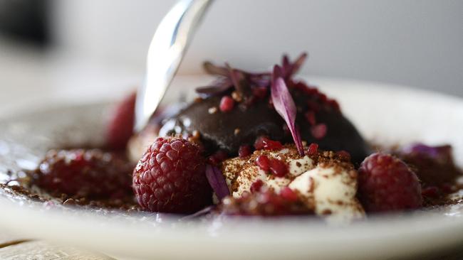 Chocolate and raspberry dessert. Picture: Richard Hatherly
