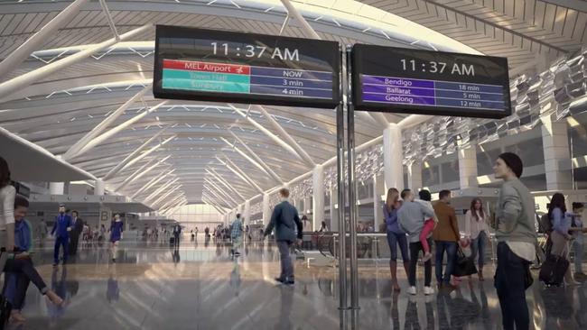 A render of the proposed Sunshine station hub on the Airport Rail link.