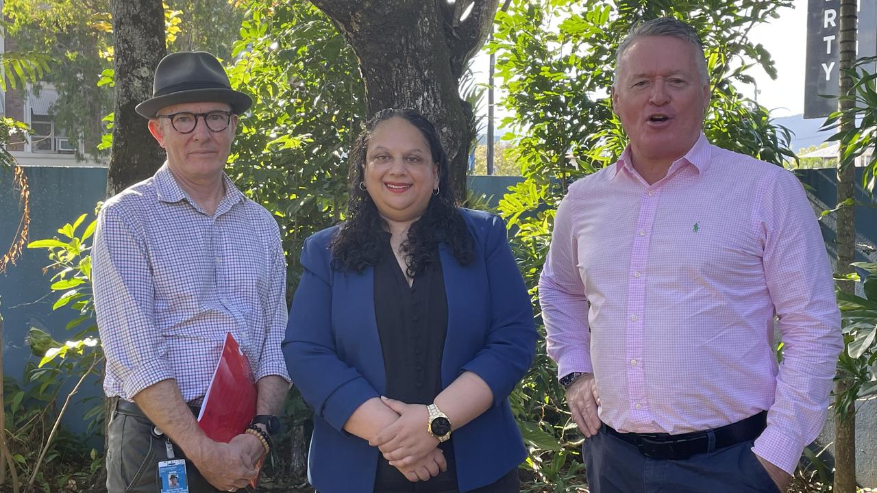 CHHHS mental health service director Wade Norrie, CHHHS chief executive Leena Singh and Member for Barron River Craig Crawford announce the state government’s $27.3m pledge to integrate Cairns' mental health facilities for better patient care in July. Photo: Catherine Duffy.