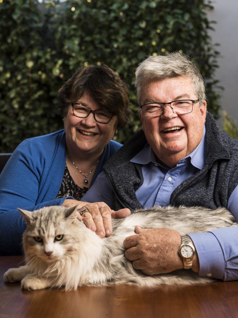 Derek Tuffield at home with his wife Rosemerry and 13-year-old cat Simba. Picture: Kevin Farmer