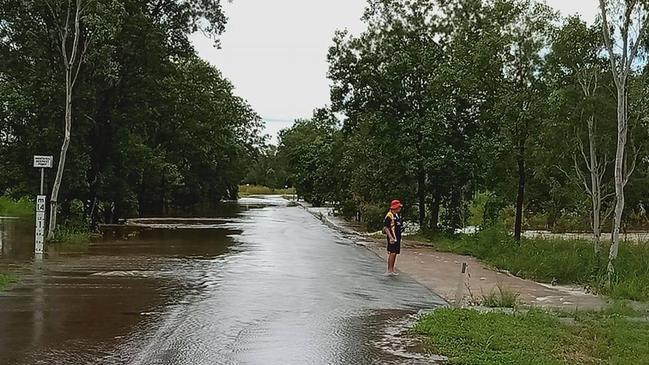 Rising water levels at the Banyan Causeway, Daly River. Picture: Paula Egan