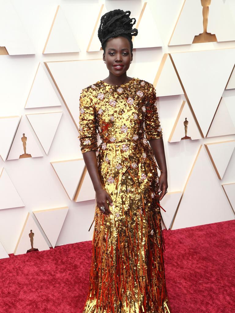 Black Panther star, Lupita Nyong'o, is a vision in gold. Picture: Getty