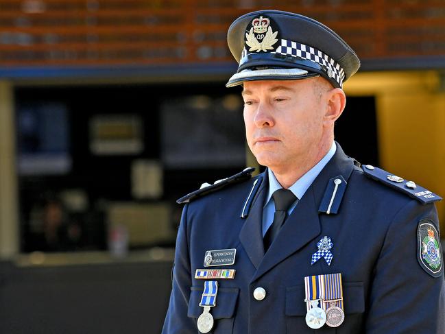 Superintendent Douglas McDonald at the memorial service with full police honours for constables Rachel McCrow and Matthew Arnold at Brisbane Entertainment Centre. Picture: John Gass/NCA NewsWire