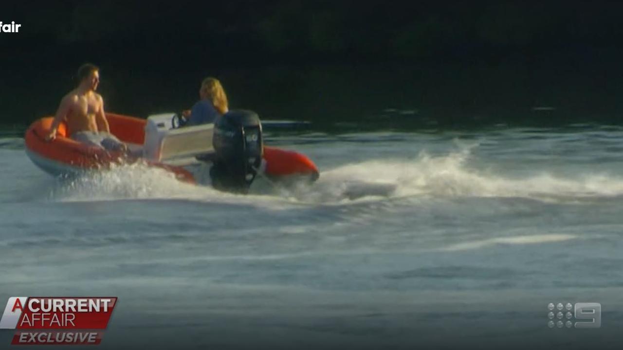 Fun in the inflatable dinghy at one of six stops on the luxury cruise out of lockdown to sunny Queensland. Picture: Channel 9/ACA