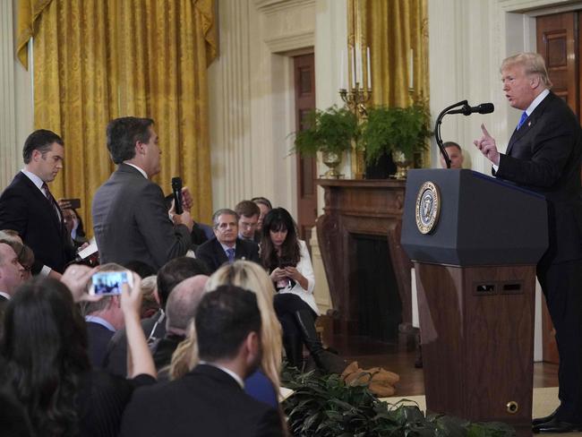 US President Donald Trump exchanged heated words with several journalists. Picture: AFP