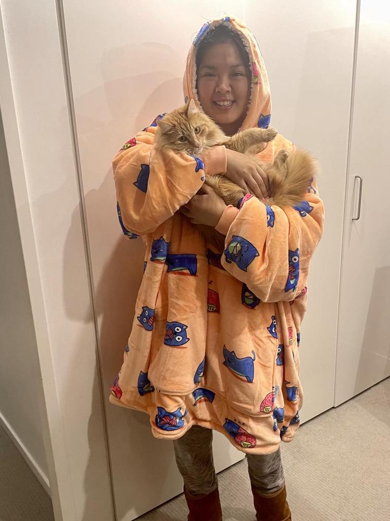 Melody is a convert to how warm the Oodie is. Picture: news.com.au/Melody Teh