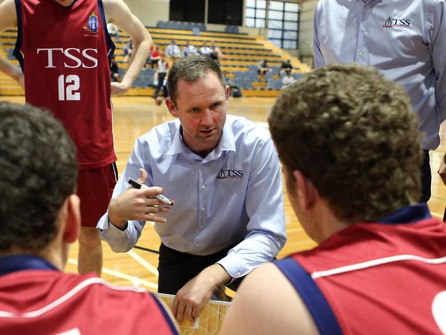 It's old boys day this weekend at TSS.TSS basketball (maroon) vs. BGS.Photo of coach Anthony Petrie.Photo by Richard Gosling.