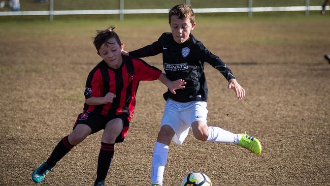 Young football (soccer) players at the Premier Invitational on the Gold Coast, held at Magic United and All Saints fields. Picture: EAST END DIGITAL