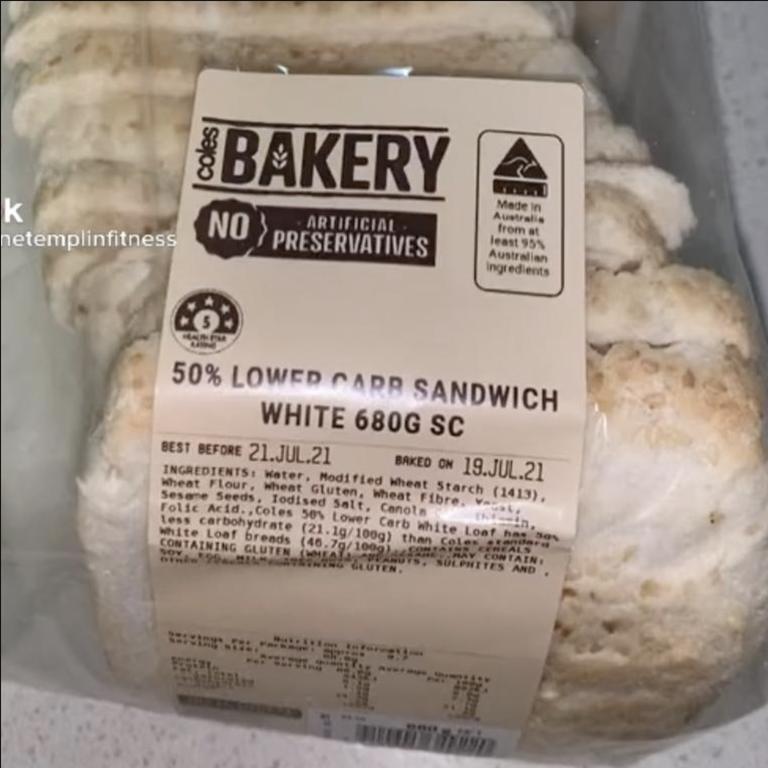 In July this low carb Coles bread went viral on TikTok. Picture: TikTok/@jasminetemplinfitness