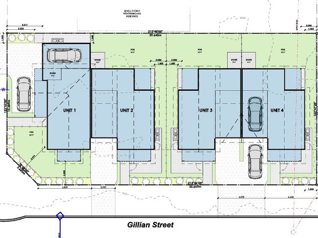 Each unit will have two bedrooms, except unit 1 which will be larger and have an extra bedroom.