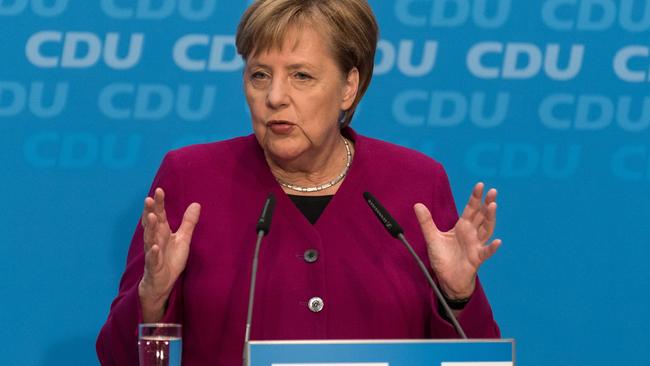 Angela Merkel speaks during a press conference at the CDU headquarters. Picture: AFP.