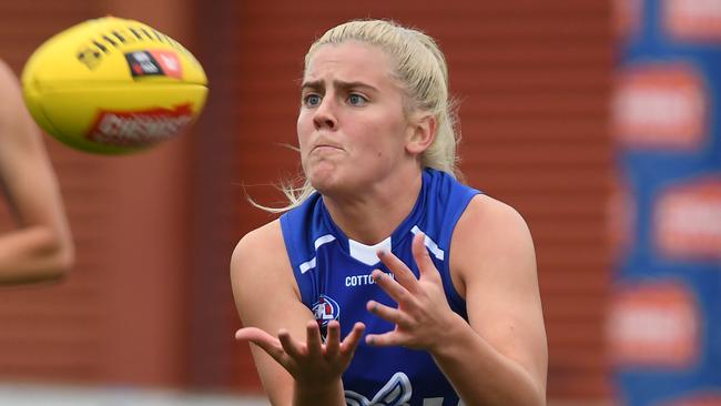 Daisy Bateman of the Kangaroos takes a mark. Picture: Steve Bell/Getty Images