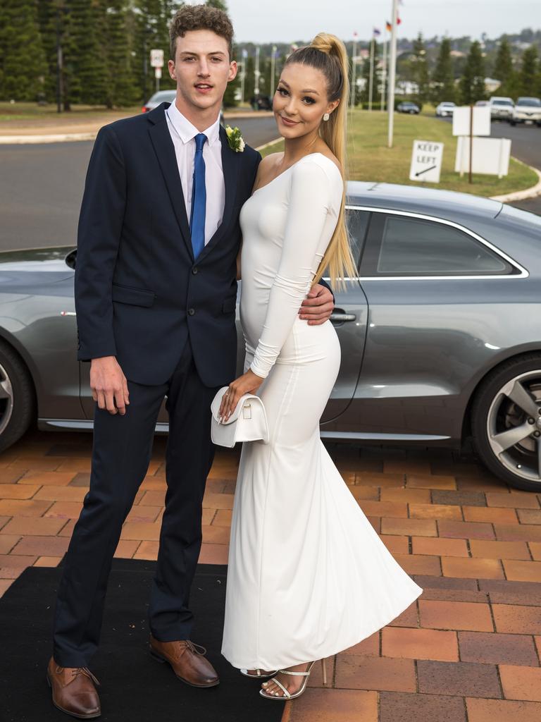 Mitchell Walker and Dhalia Harris arrive at Wilsonton State High School formal at USQ, Wednesday, November 18, 2020. Picture: Kevin Farmer