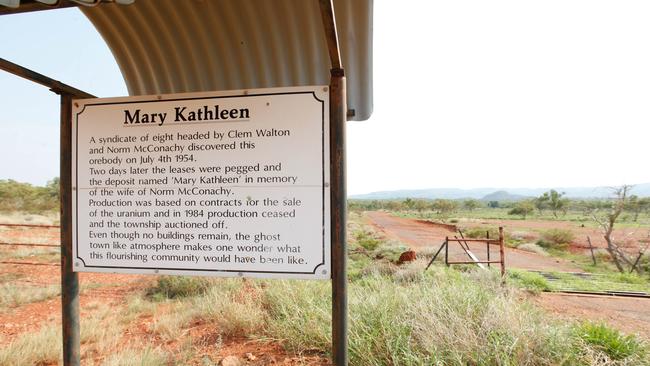 A solitary sign tells the tale of the once-thriving uranium town of Mary Kathleen.