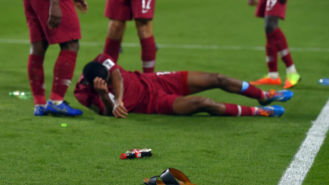 Objects were thrown on to the pitch after the AFC Asian Cup semi final match between Qatar and United Arab Emirates. Picture: Getty Images