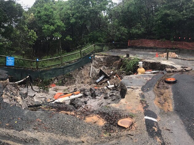 The sinkhole remains and has been fenced off.