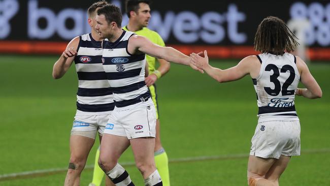 Patrick Dangerfield has returned to his best form for the Cats and was a factor in their dominant win over Fremantle. Picture: Getty Images.