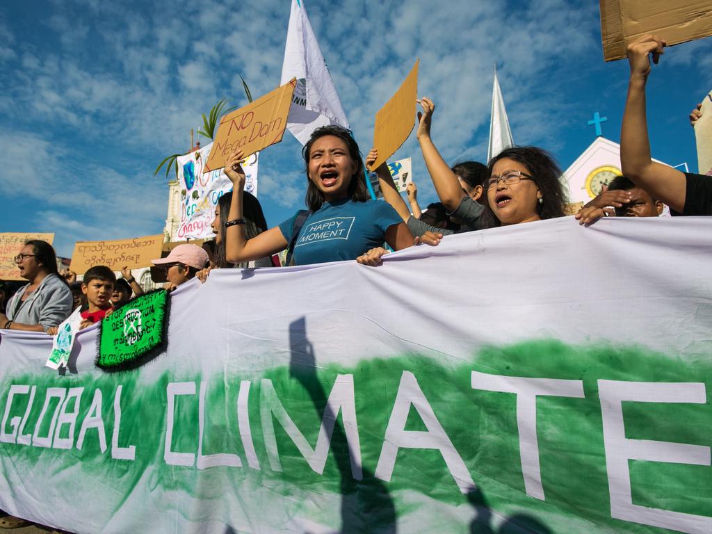 Demonstrators take part in the Global Climate Strike in Yangon. Picture: AFP