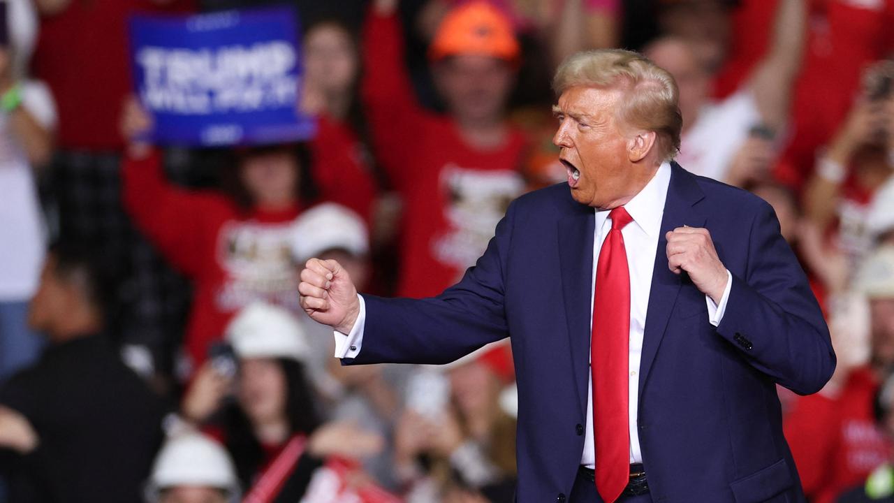 \Republican presidential candidate Donald Trump dances on stage after speaking at a campaign rally in Pittsburgh, Pennsylvania. Picture: AFP