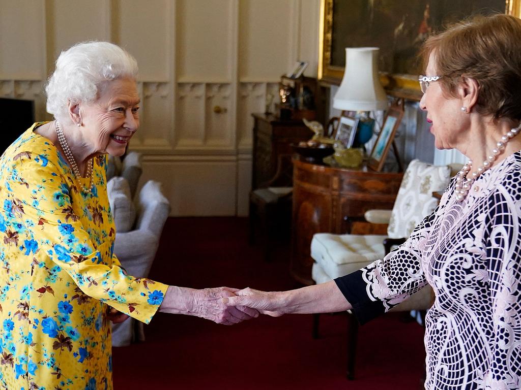 The Queen shakes hands with the Governor of New South Wales Margaret Beazley, during an audience at Windsor Castle. Picture: AFP