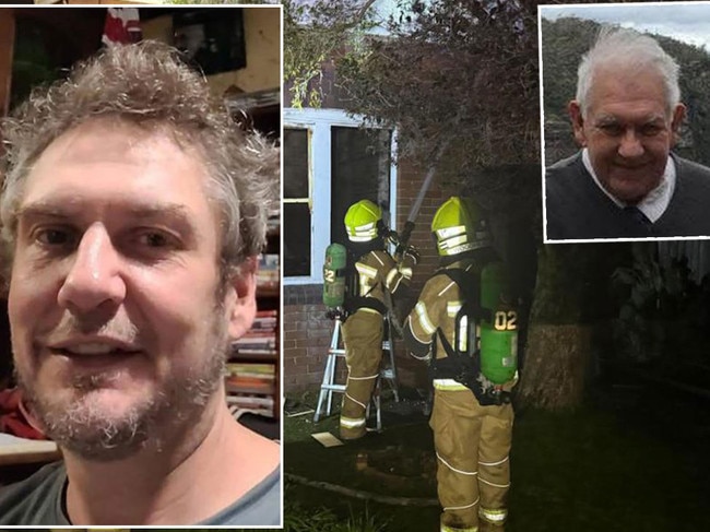 Police want to speak to a 50-year-old man, right, after Ted Grantham, left, was found dead after a fire ripped through a home on Irrara St in Croydon just before 4am on Wednesday. Picturres: News Corp/Facebook/NSW Police