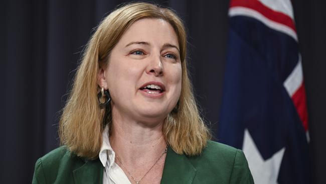 Minister Julie Collins holds a press conference at Parliament House in Canberra. Picture: NewsWire / Martin Ollman