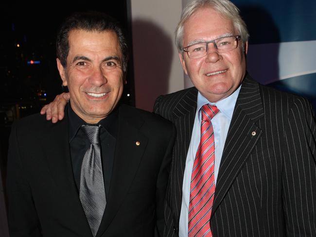 TV producer Harry Michaels with the late Les Murray in 2009. Picture: Richard Dobson