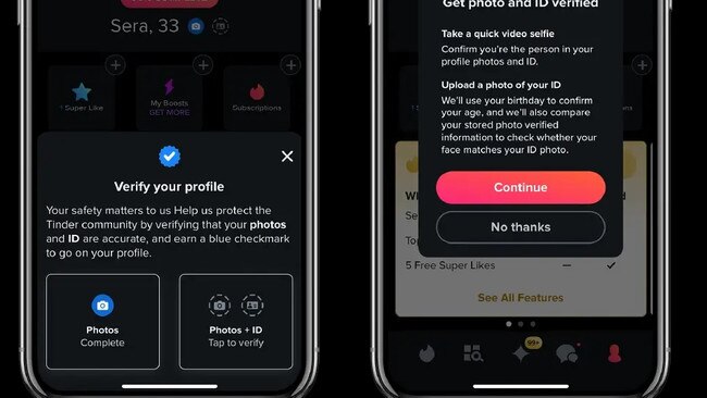 Tinder has rolled out ID verification but the system is voluntary. Picture: Tinder