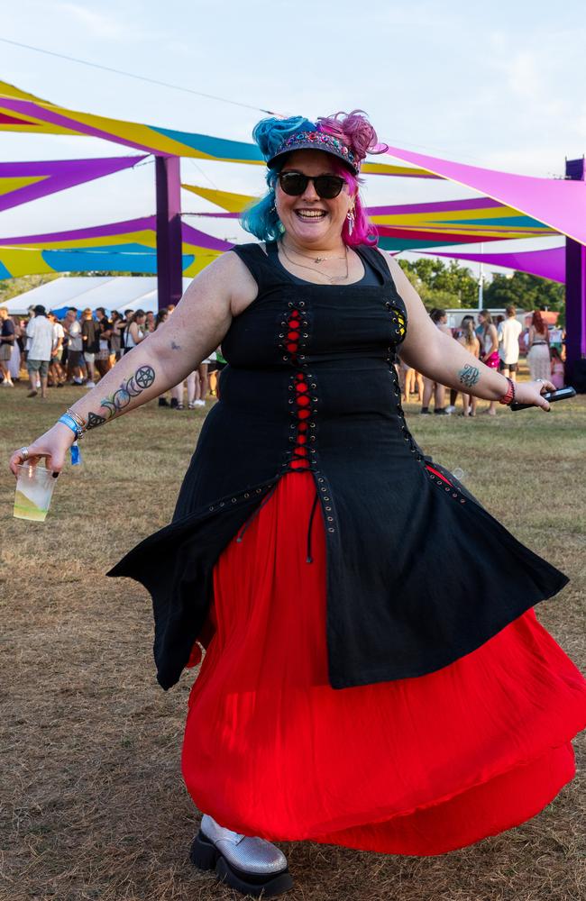 Arlia lodge wearing holy clothing and bali dress at the Bass in the Grass 2025. Picture: Pema Tamang Pakhrin