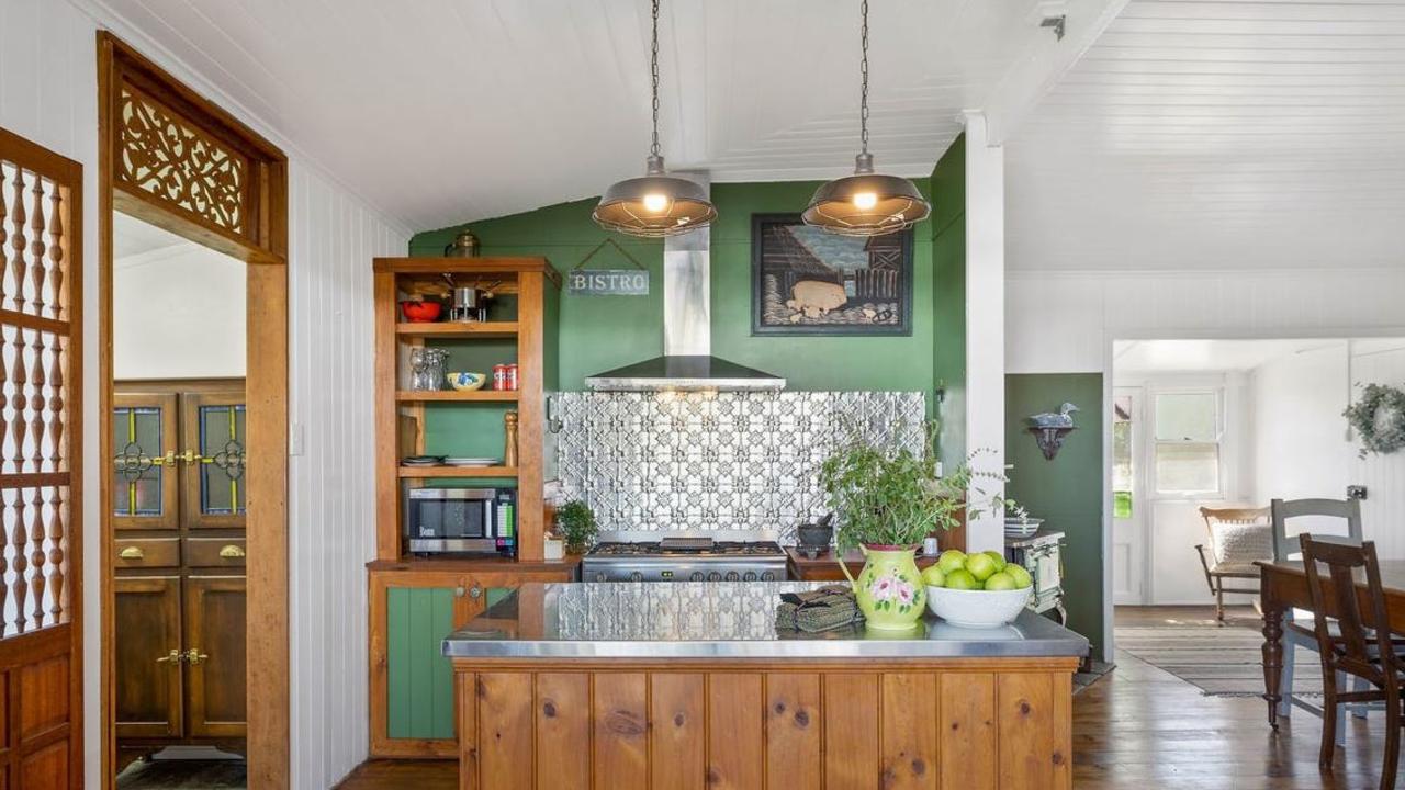 Inside the kitchen of the home attached to Goombungee Antiques and Cafe, 105 Mocatta St, Goombungee, is for sale.