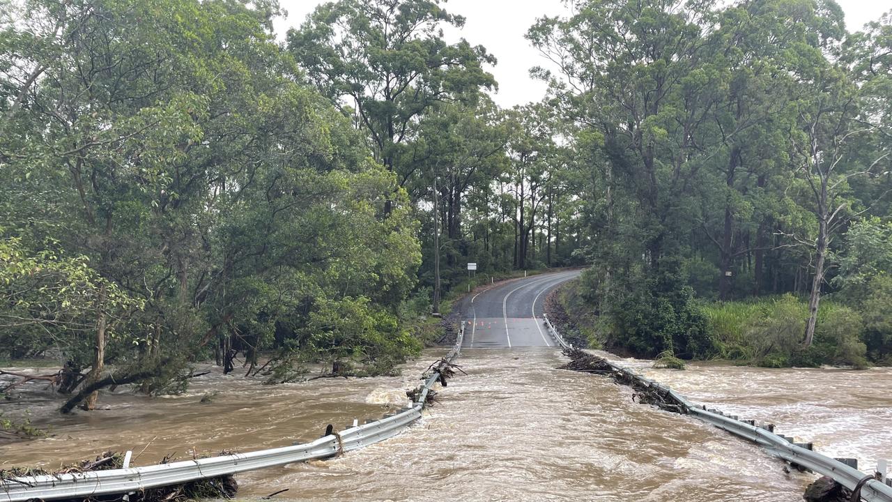 A bridge just out from Image Flat Road, near Kiamba is flooded after heavy rain.