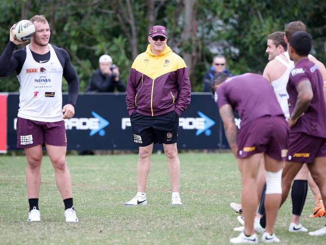 Anthony Griffin oversees Broncos training at Red Hill in 2014. Picture: Liam Kidston.