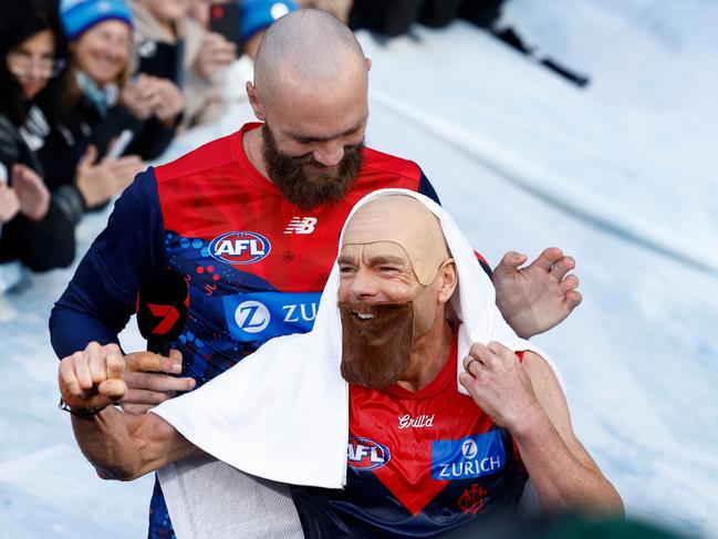 The real Max Gawn congratulates Cadel Evans. Picture: Michael Willson