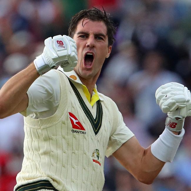 Australia's Pat Cummins celebrates winning the first Ashes cricket Test match.