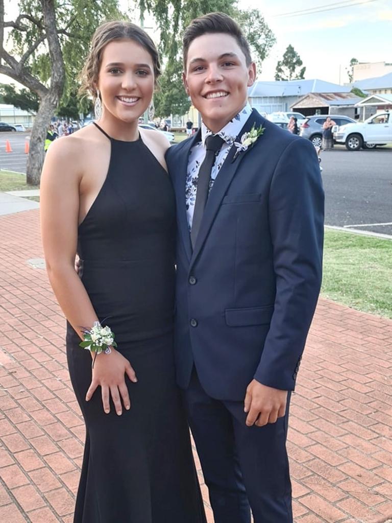 Lara Watherston and Partner Brayden Schilf Oakey State High School formal. Photo Sean Federoff