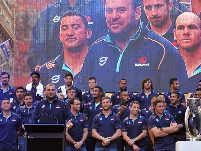 The Waratahs celebrate their win in 2014. Picture: AAP Image/Paul Miller