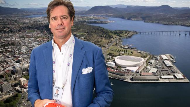 AFL chief executive Gillon McLachlan, Hobart stadium at Macquarie Point.