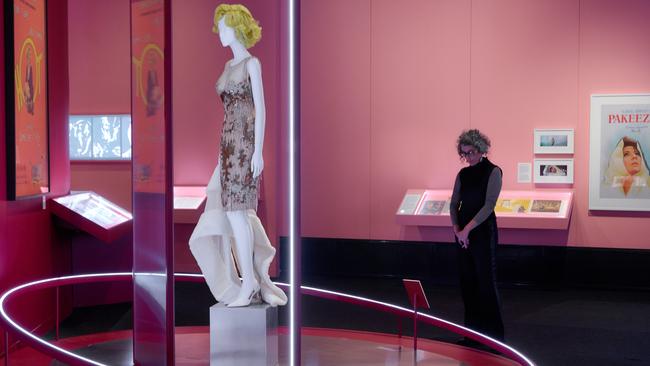 A dress worn by Marilyn Monroe in Some Like It Hot at ACMI's Goddess exhibition. Picture: Eugene Hyland.